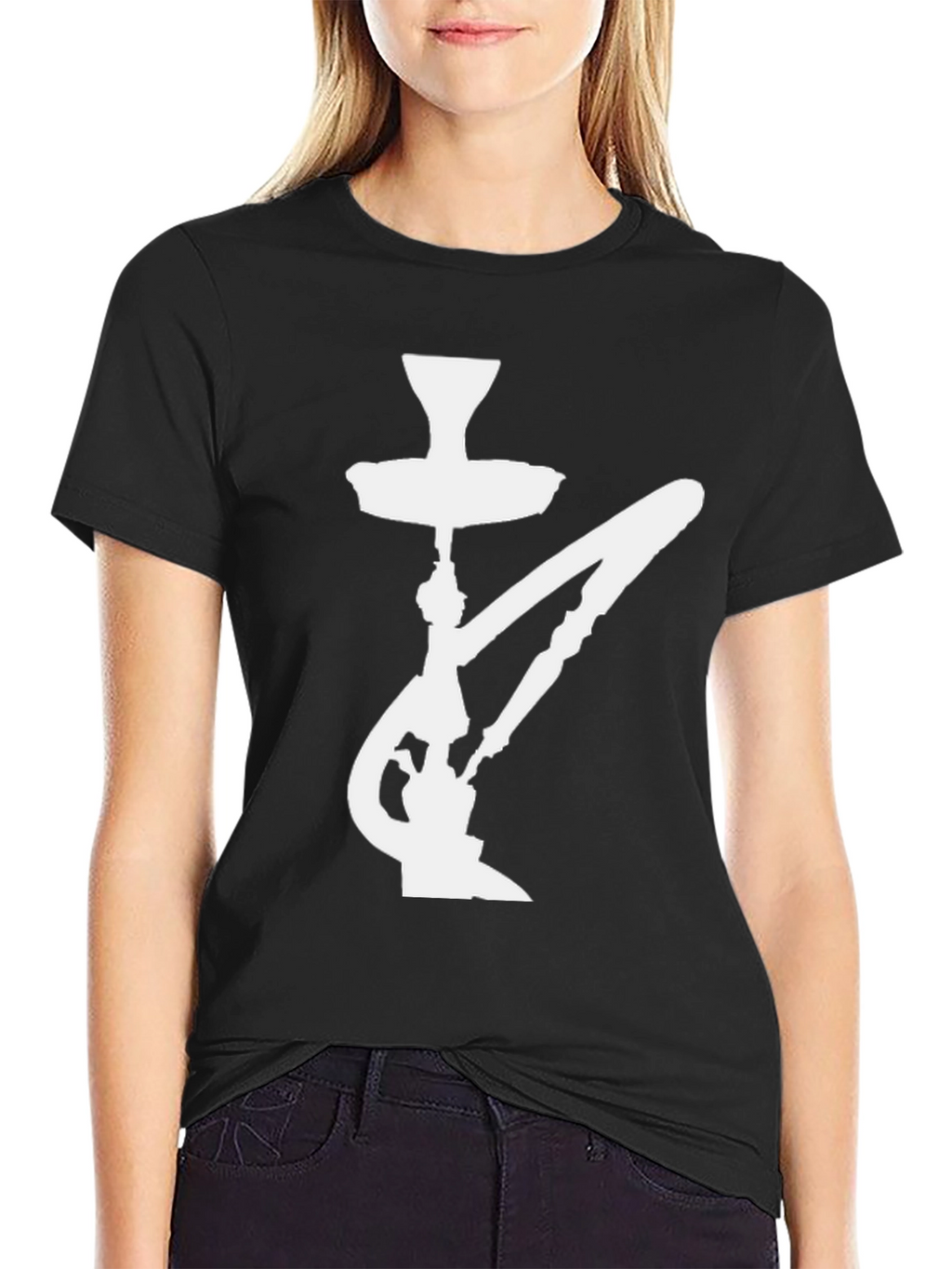 Hookah Silhouette Graphic Tee - Casual Black T-Shirt