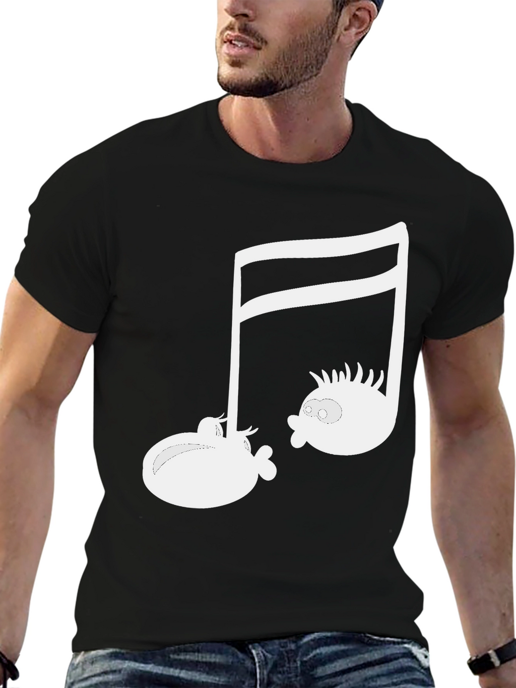Musical Note Fish Graphic Black T-Shirt