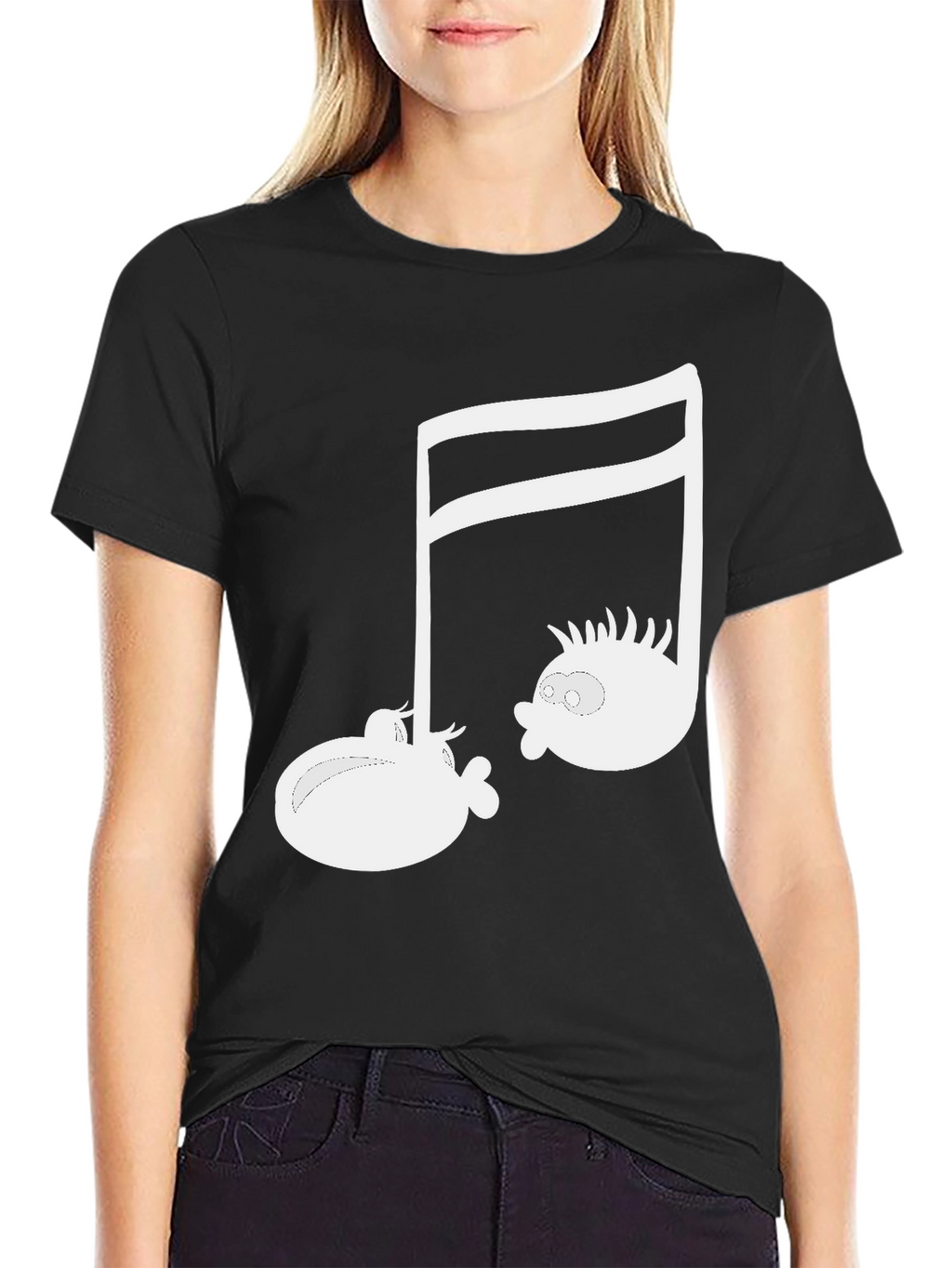 Musical Note Fish Graphic Black T-Shirt