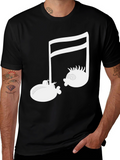 Musical Note Fish Graphic Black T-Shirt