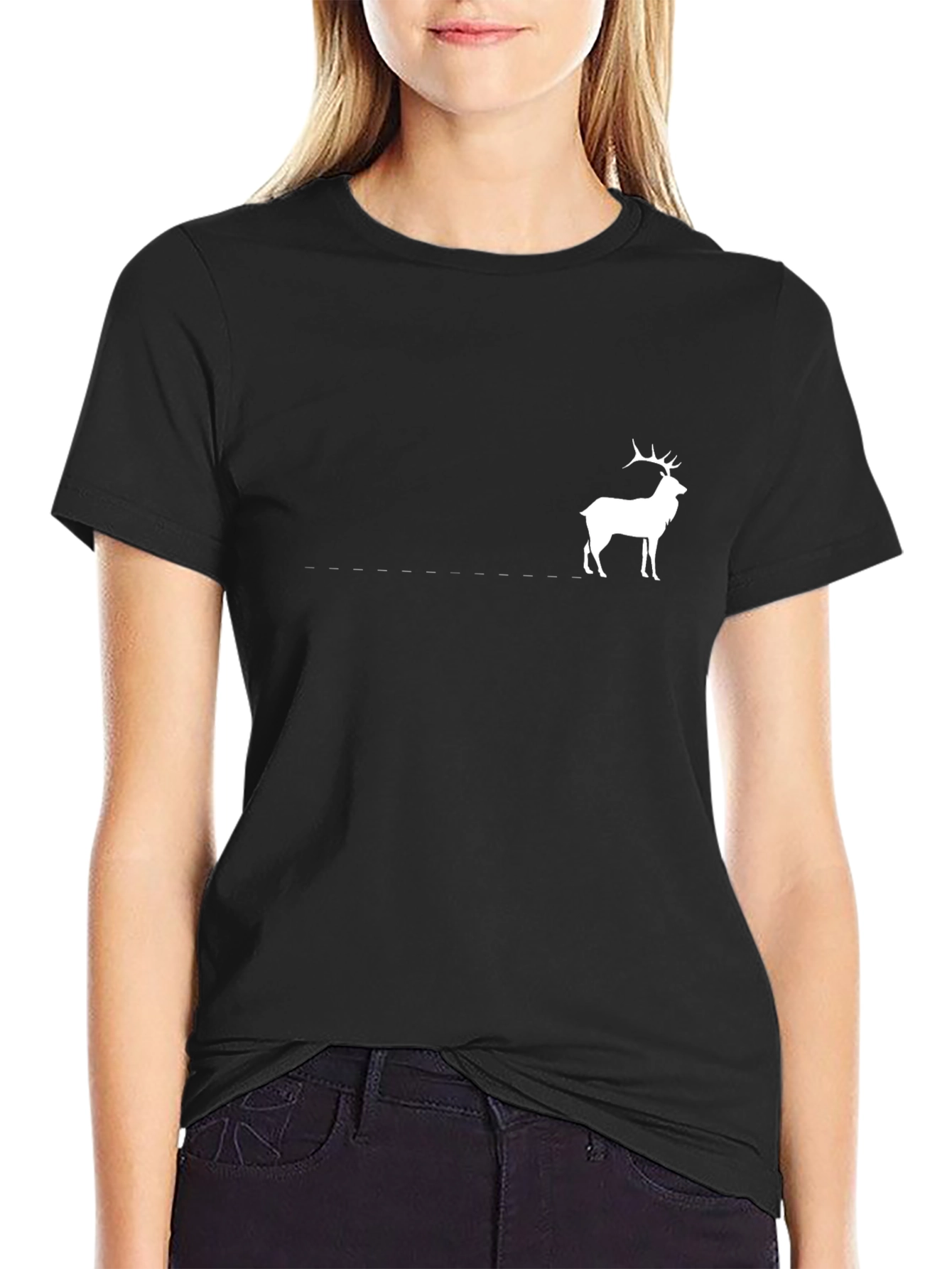 Black Tee with White Deer Graphic