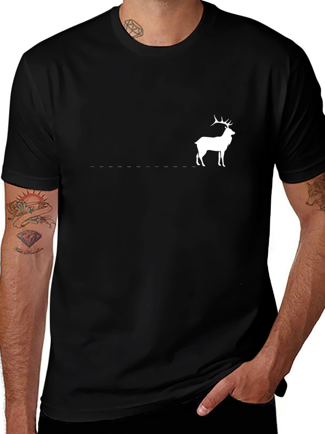 Black Tee with White Deer Graphic