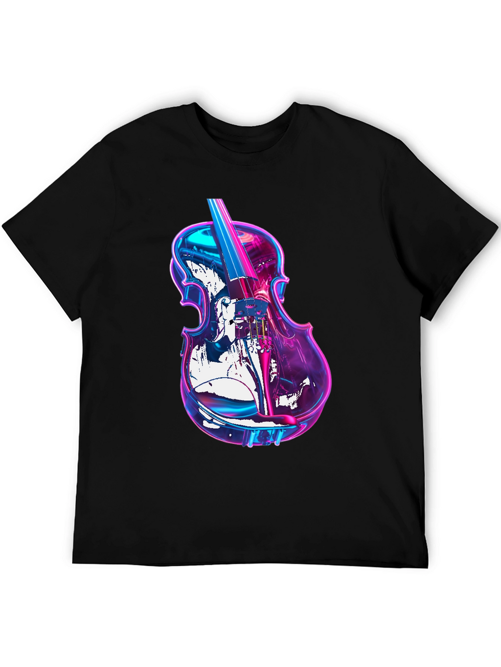 Vibrant Neon Violin Graphic Black T-Shirt
