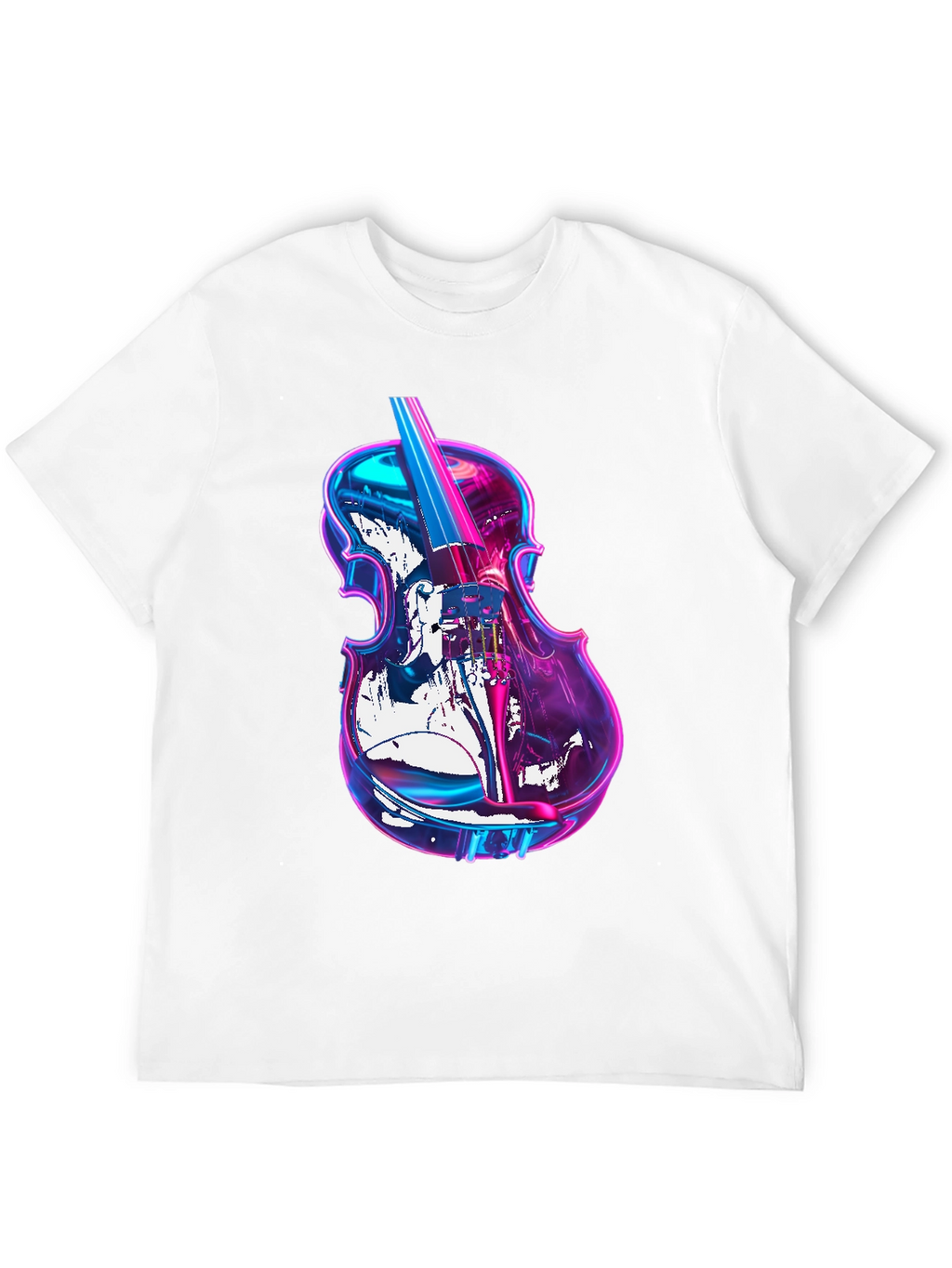 Vibrant Neon Violin Graphic Black T-Shirt