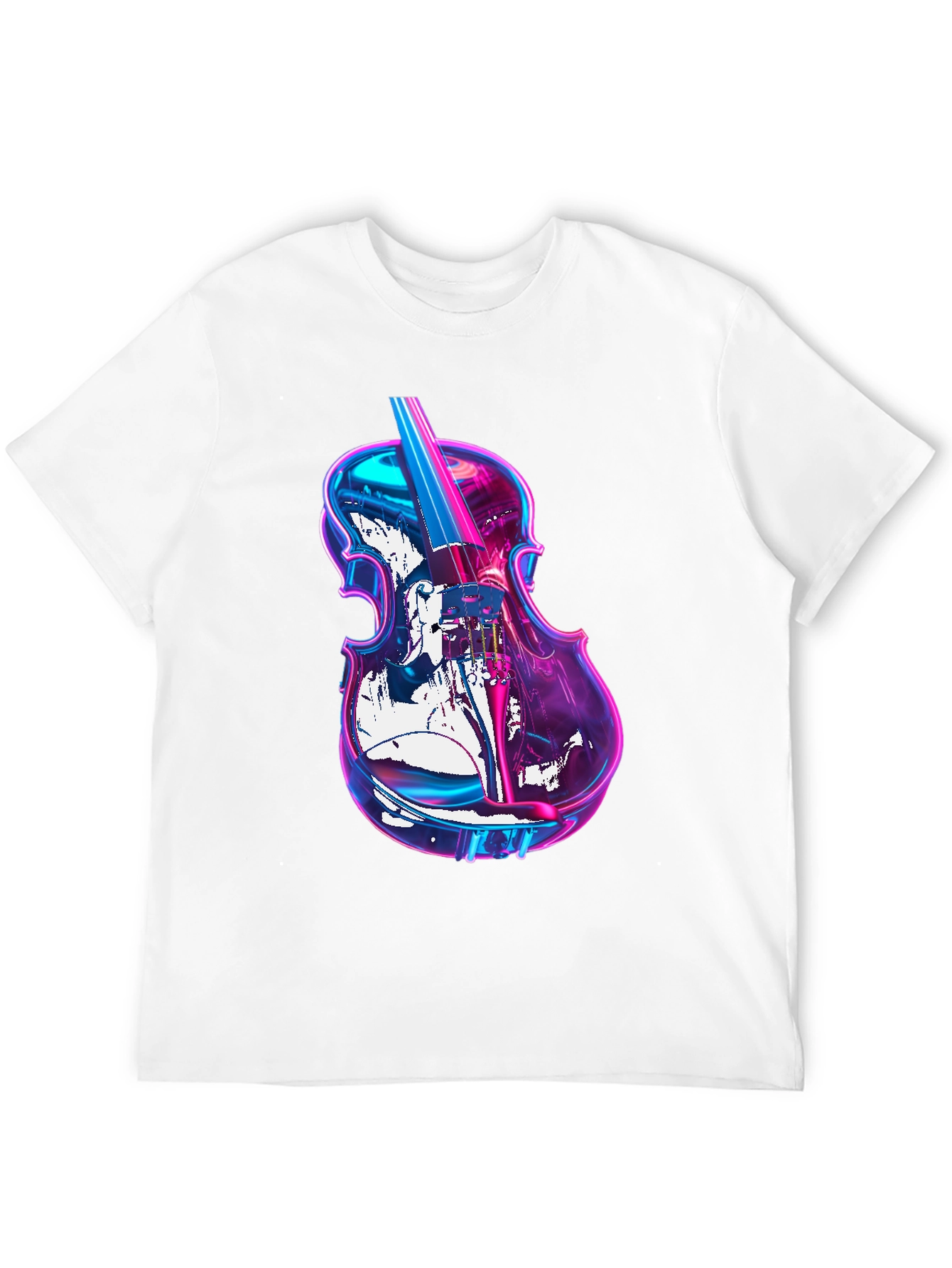Vibrant Neon Violin Graphic Black T-Shirt