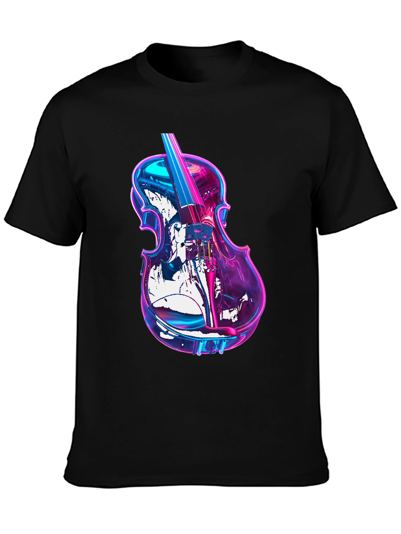 Vibrant Neon Violin Graphic Black T-Shirt