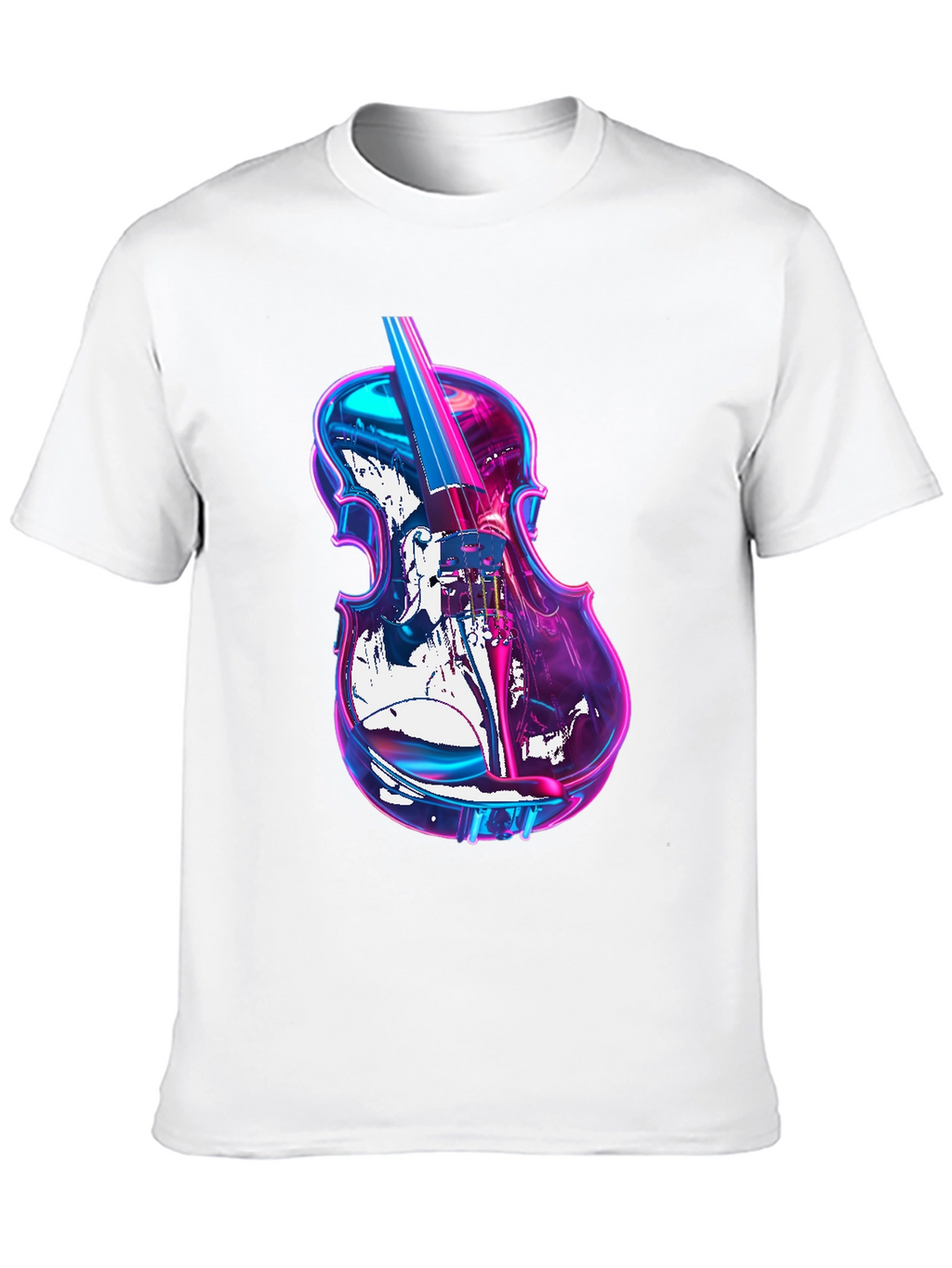 Vibrant Neon Violin Graphic Black T-Shirt