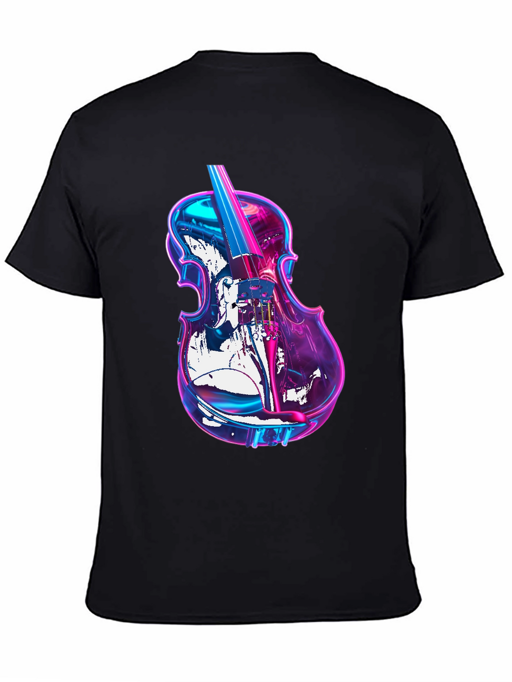 Vibrant Neon Violin Graphic Black T-Shirt
