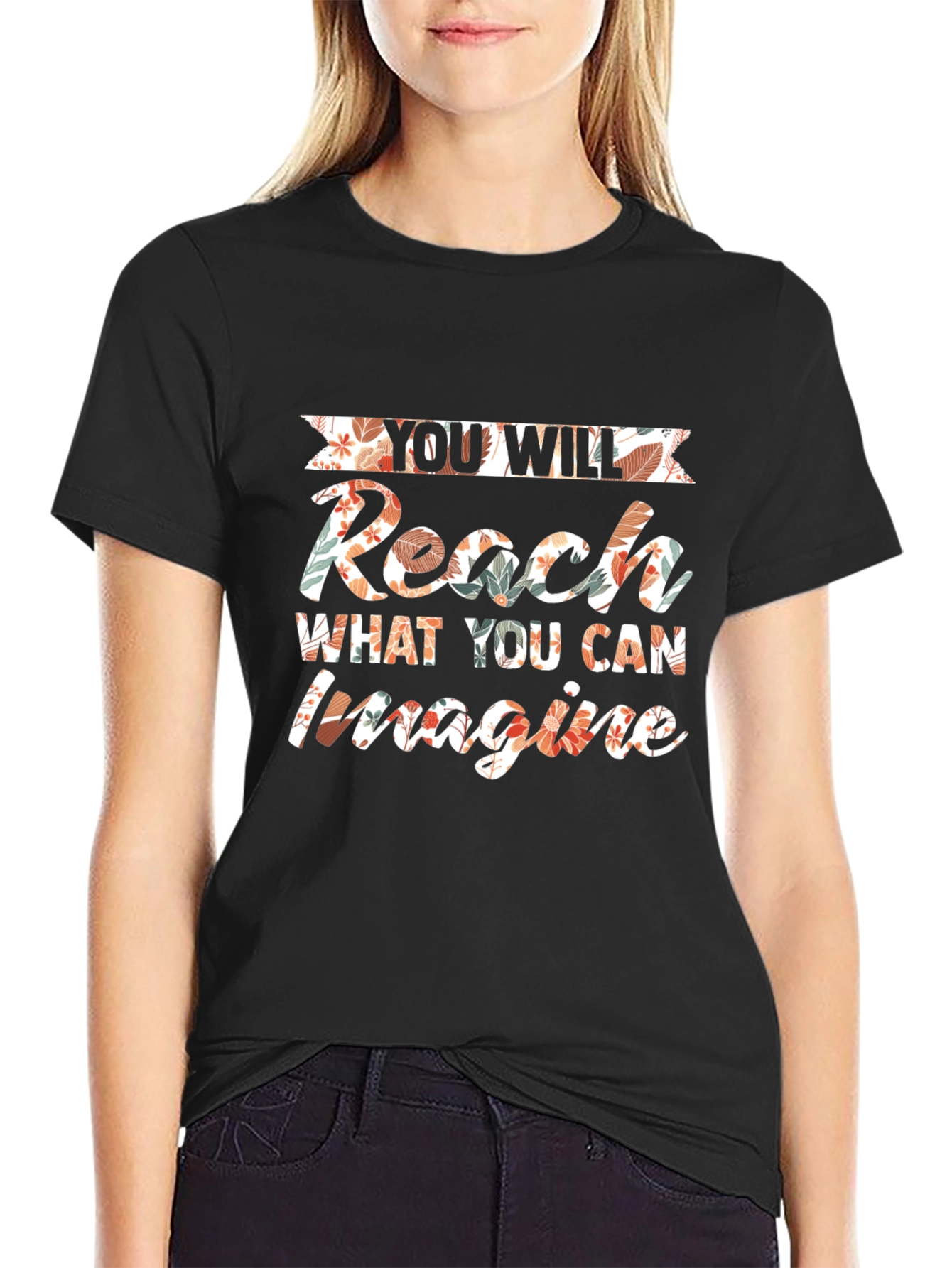 Reach Imagine Floral Graphic Tee - Motivational Style