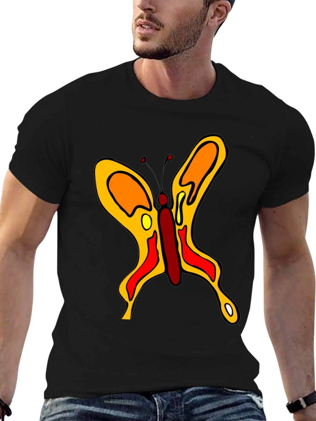 Butterfly Graphic Black Cotton Casual T-Shirt