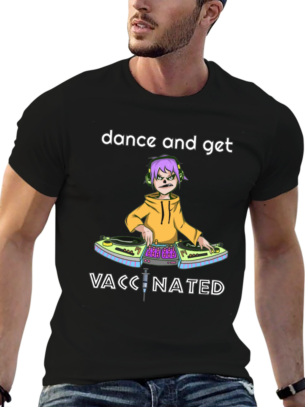 Dance and Get Vaccinated Black Graphic Tee