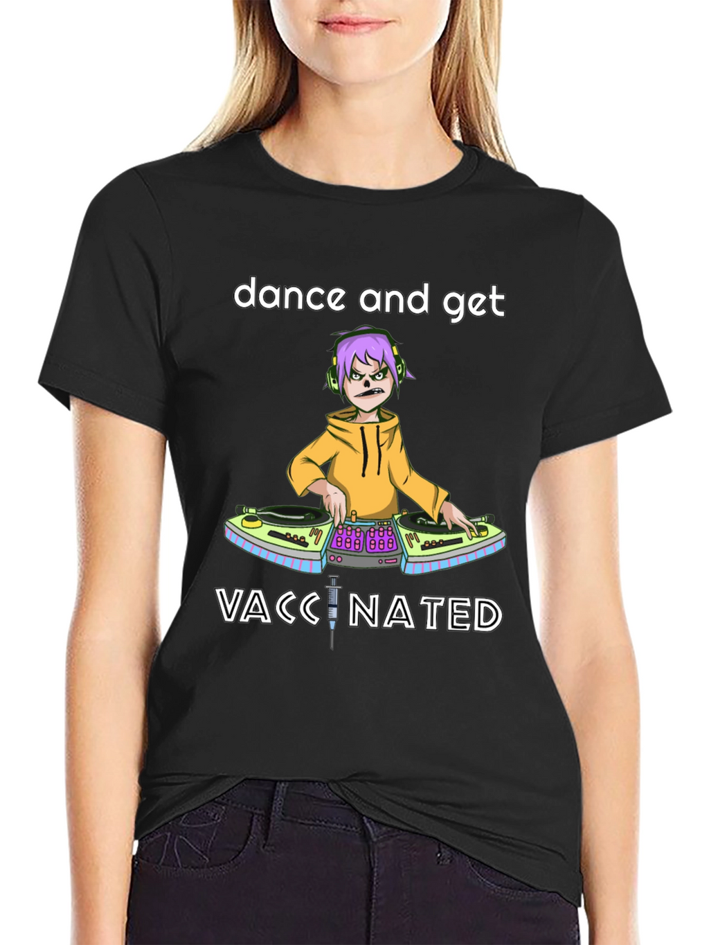 Dance and Get Vaccinated Black Graphic Tee