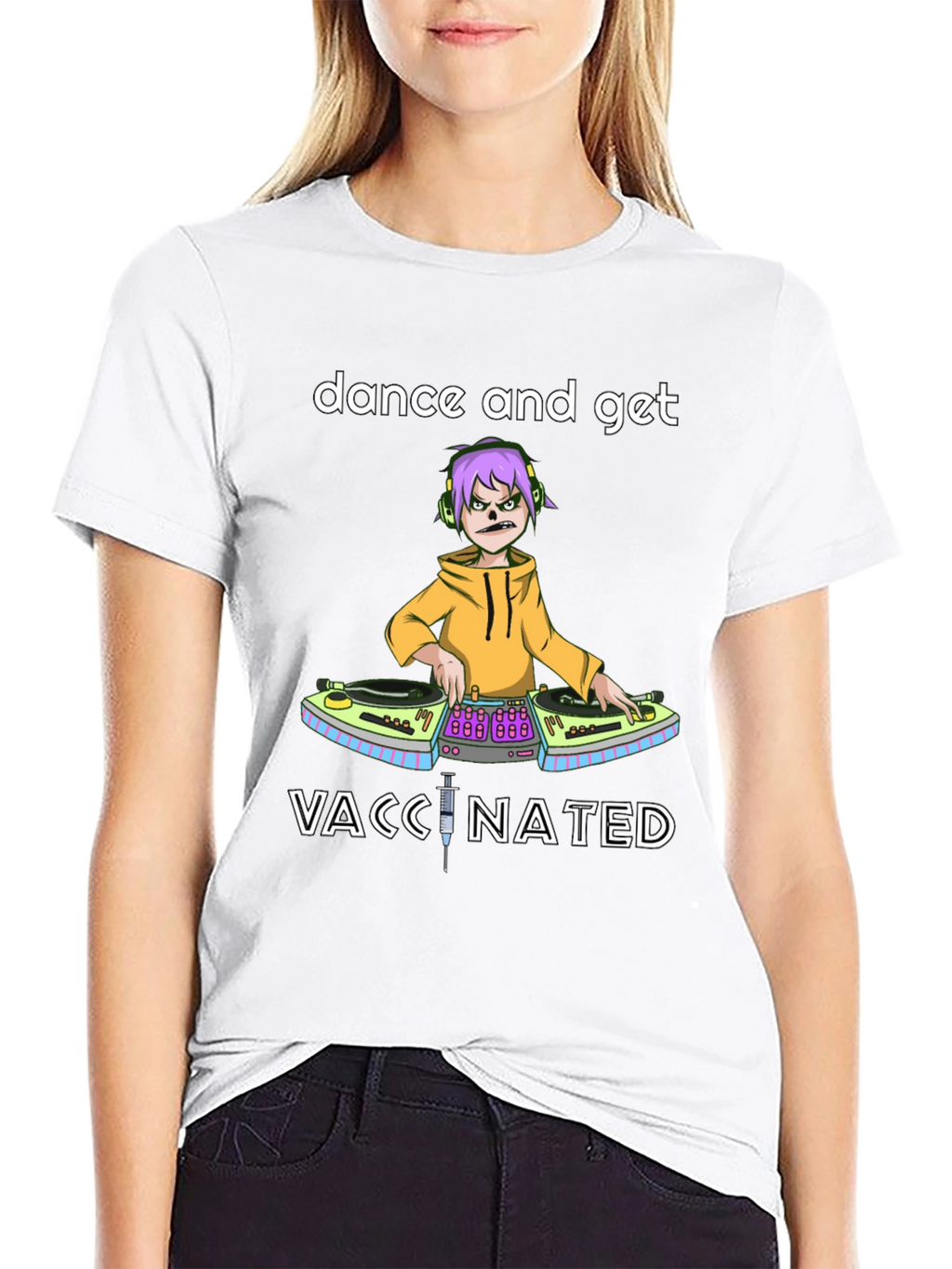 Dance and Get Vaccinated Black Graphic Tee