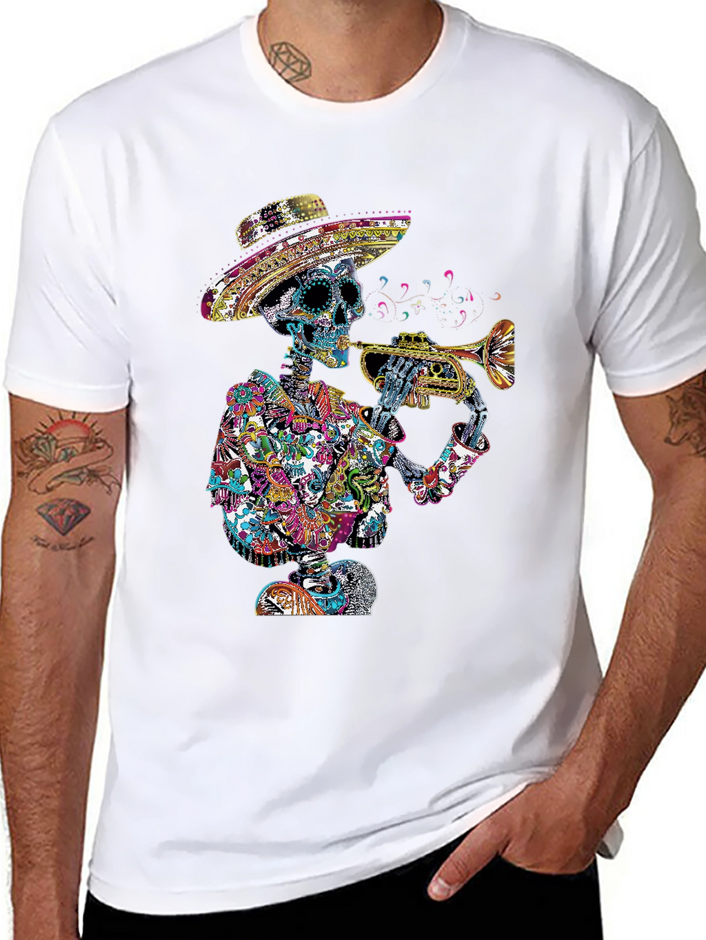 Day of the Dead Skeleton Trumpet T-Shirt