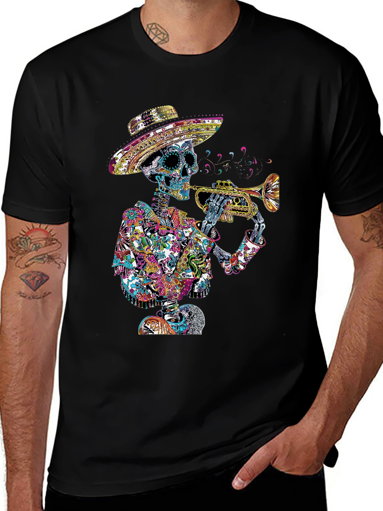 Day of the Dead Skeleton Trumpet T-Shirt