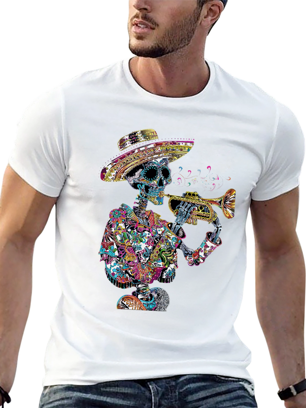 Day of the Dead Skeleton Trumpet T-Shirt