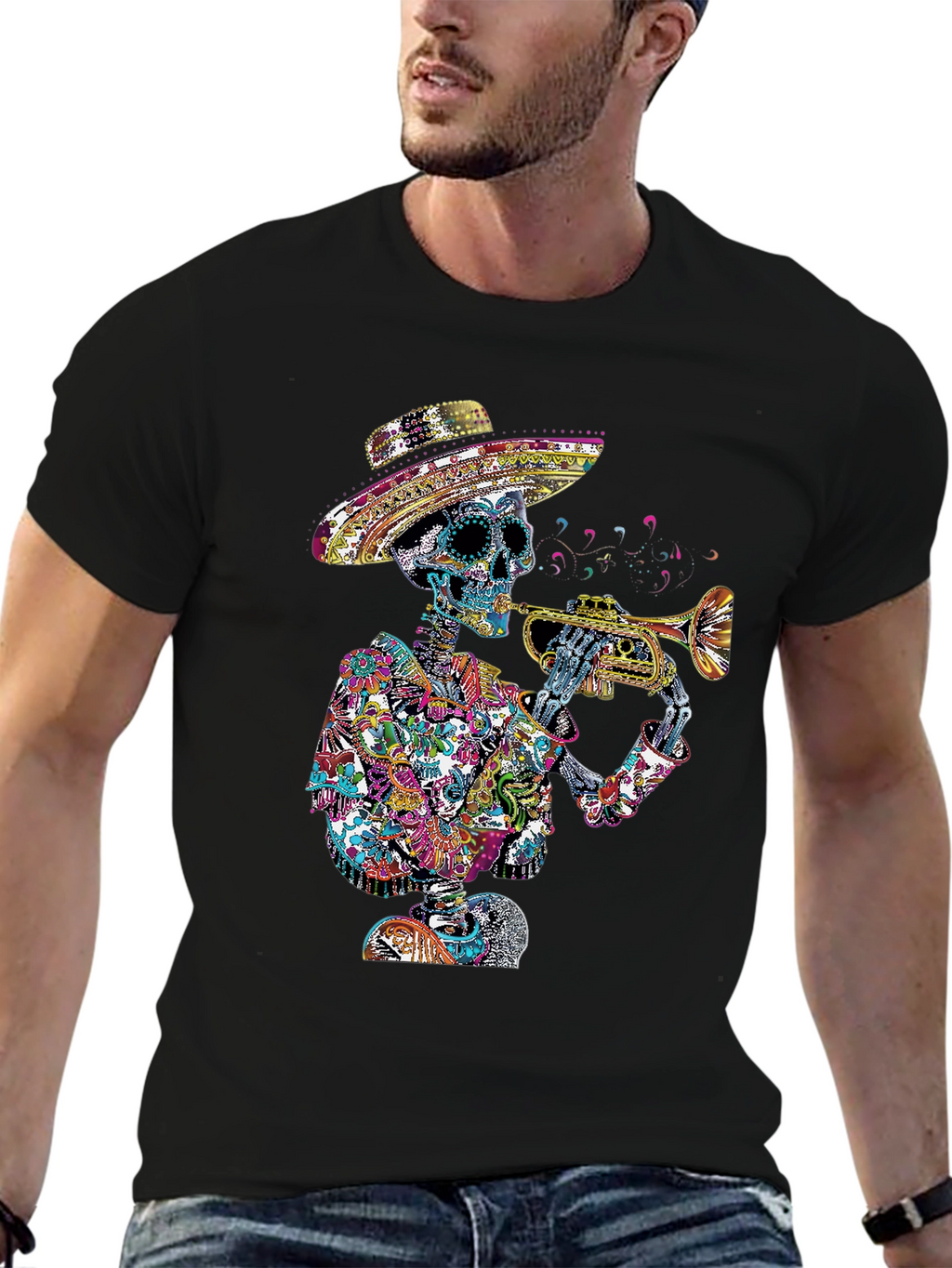 Day of the Dead Skeleton Trumpet T-Shirt