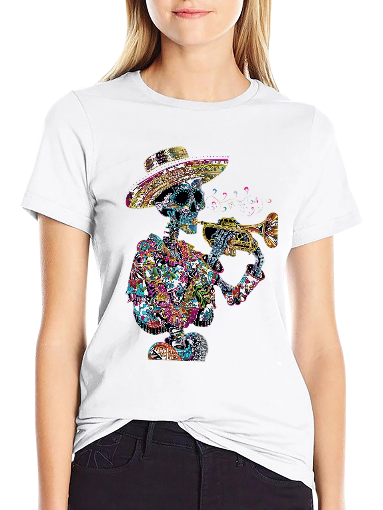 Day of the Dead Skeleton Trumpet T-Shirt