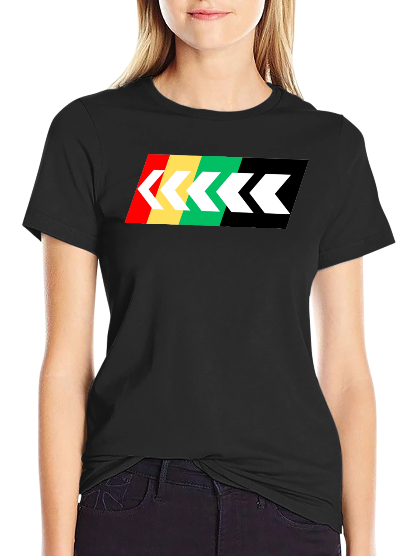 Retro Stripe Arrow Graphic Tee - Black Cotton T-Shirt
