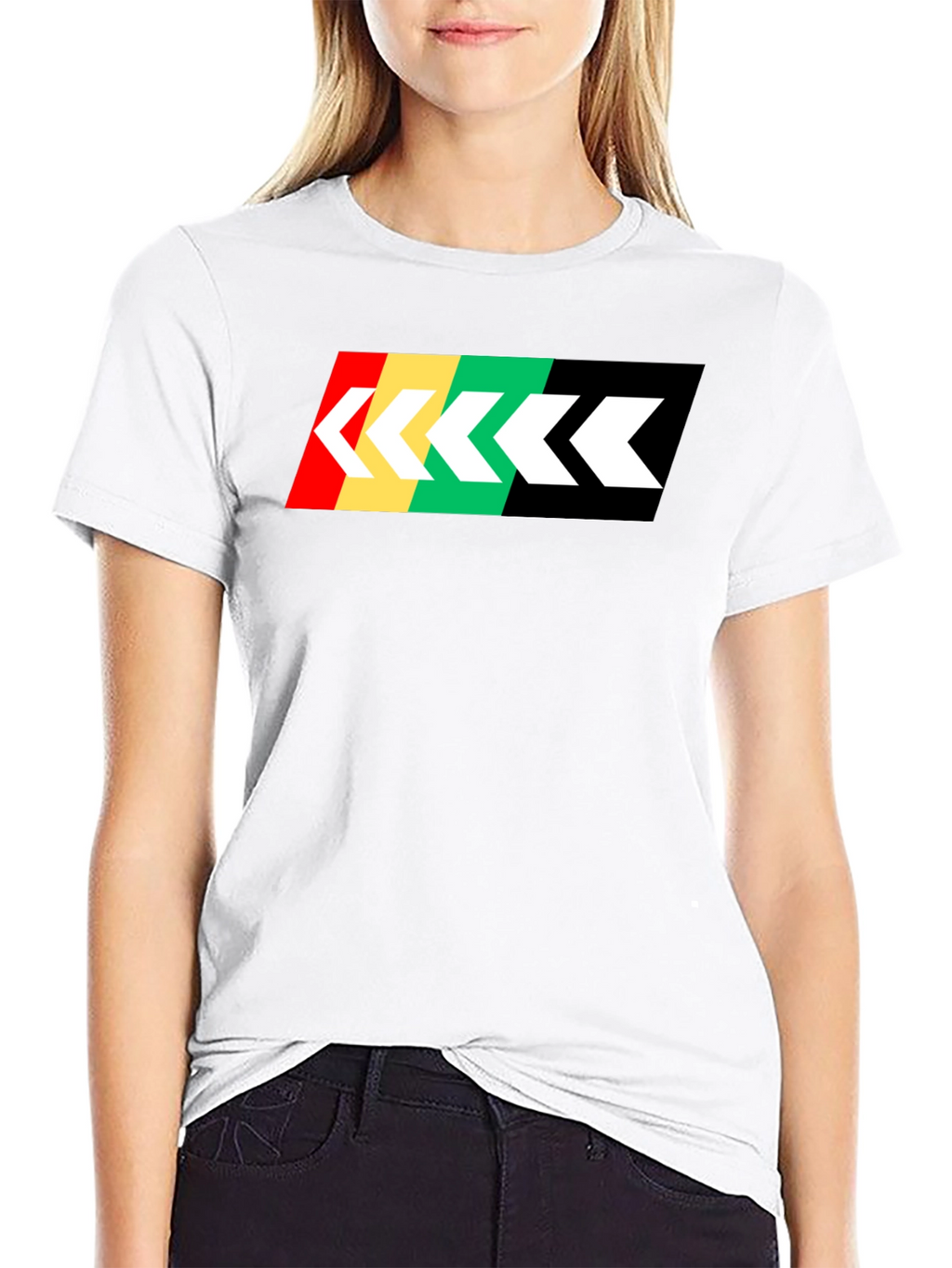Retro Stripe Arrow Graphic Tee - Black Cotton T-Shirt