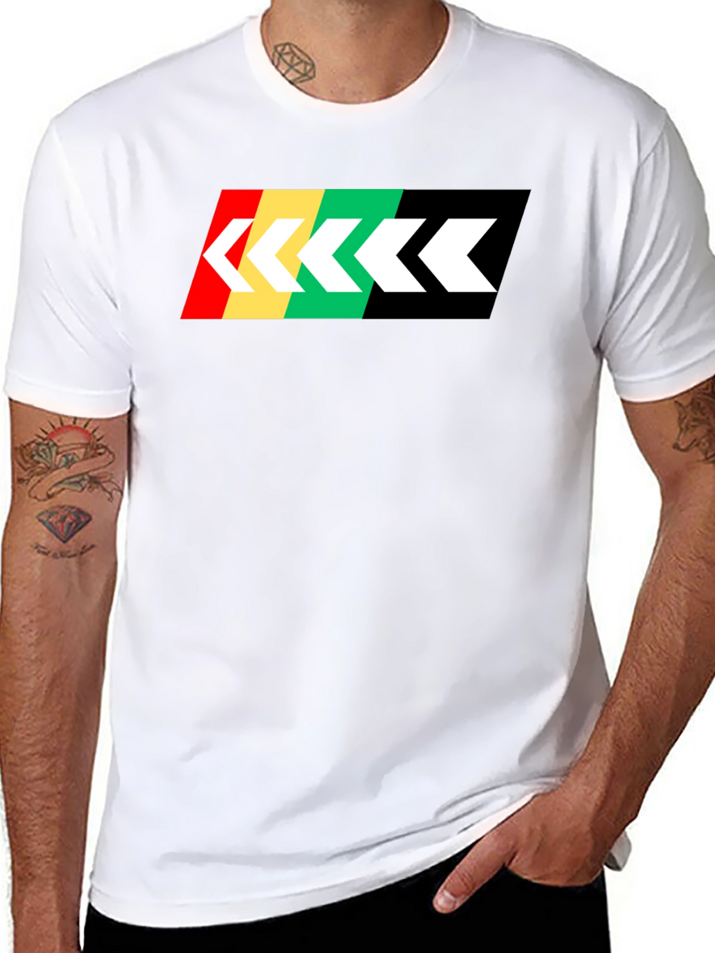 Retro Stripe Arrow Graphic Tee - Black Cotton T-Shirt