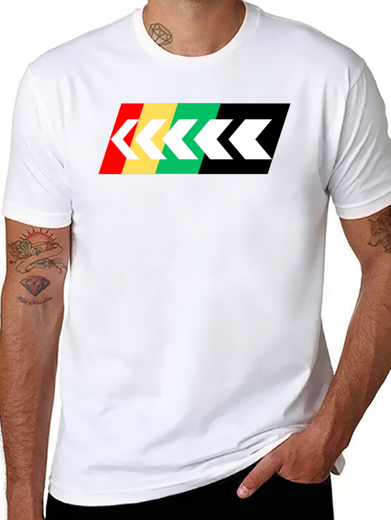 Retro Stripe Arrow Graphic Tee - Black Cotton T-Shirt