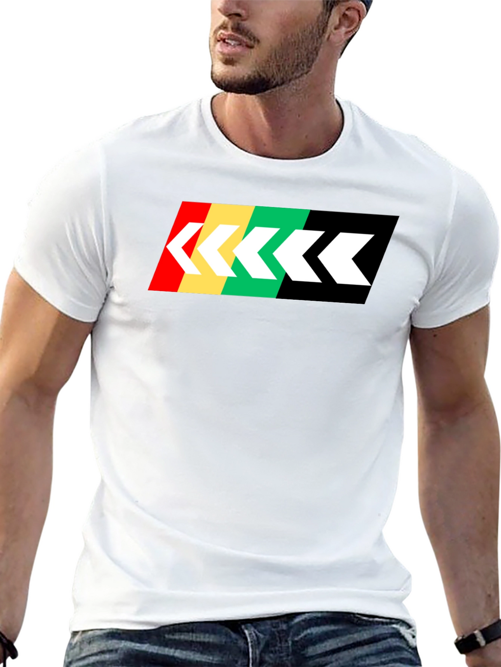 Retro Stripe Arrow Graphic Tee - Black Cotton T-Shirt