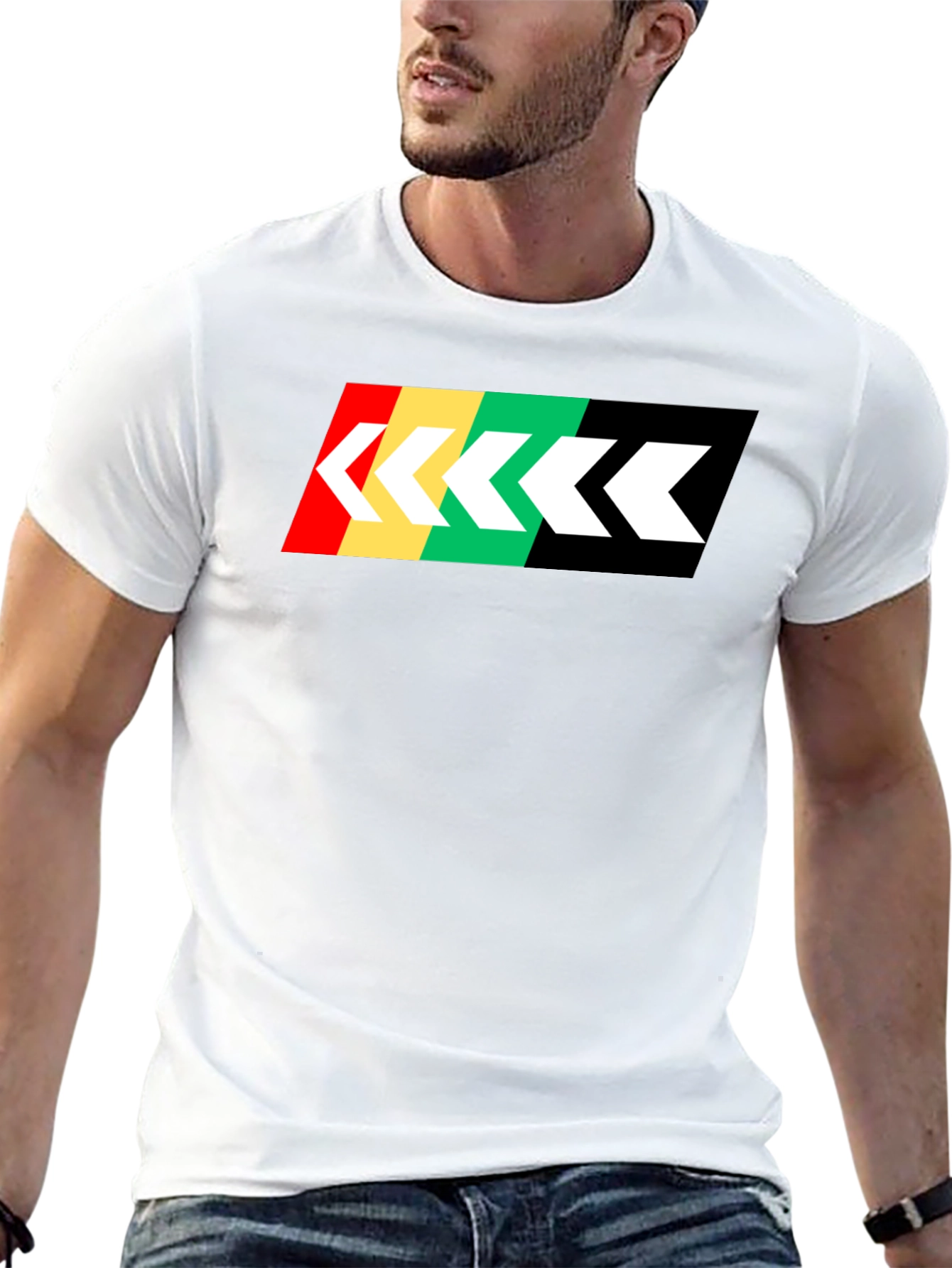 Retro Stripe Arrow Graphic Tee - Black Cotton T-Shirt