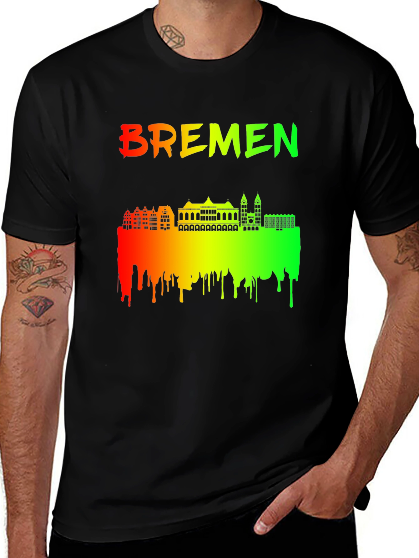 Bremen Skyline Graphic T-Shirt - Colorful Cityscape Tee