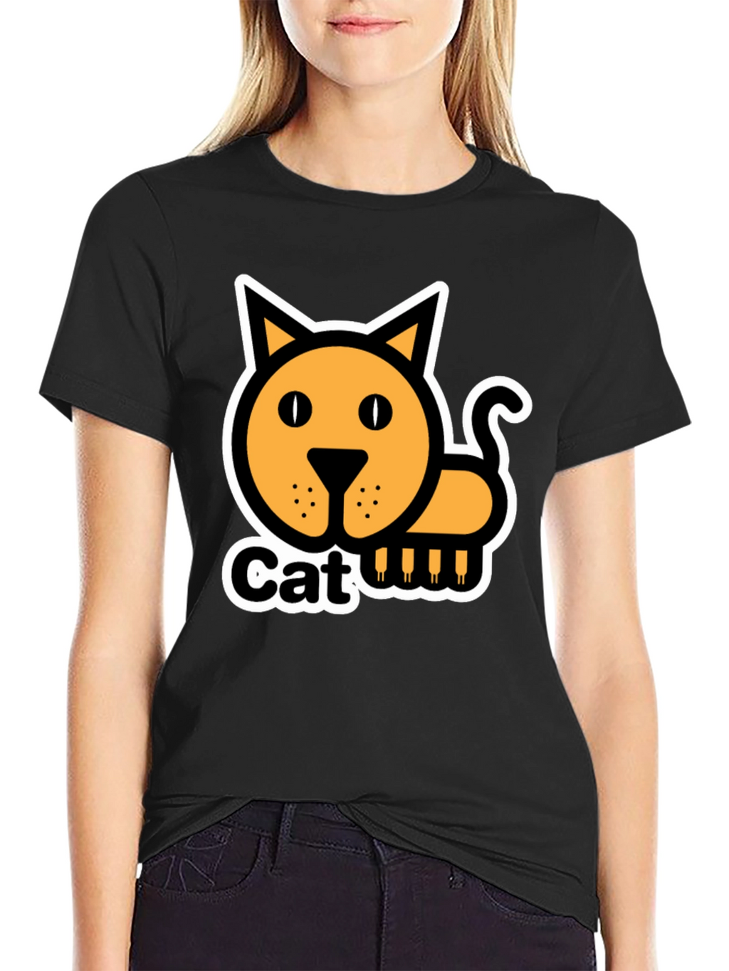 Cat Graphic T-Shirt - Black Cotton Tee