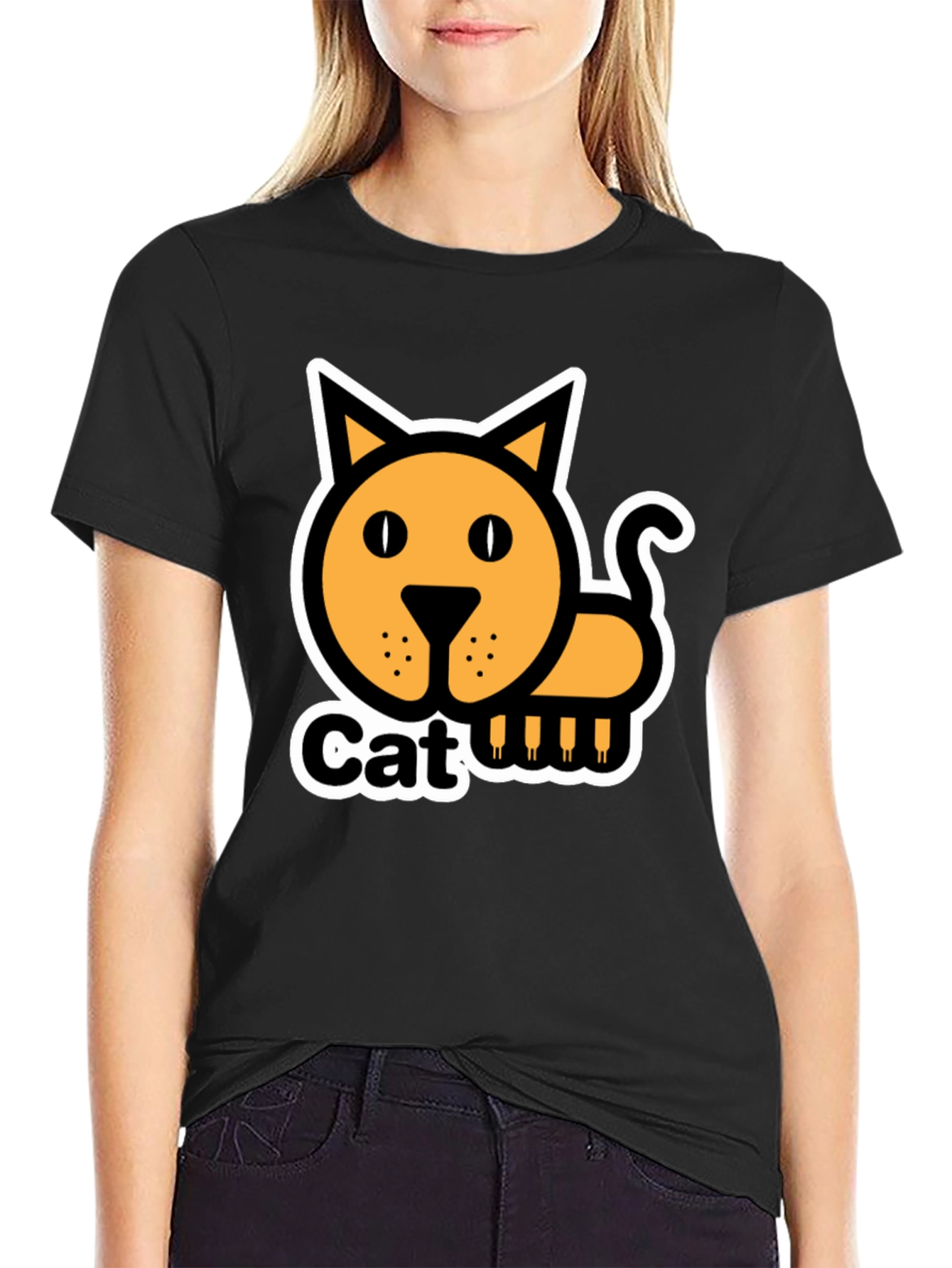 Cat Graphic T-Shirt - Black Cotton Tee