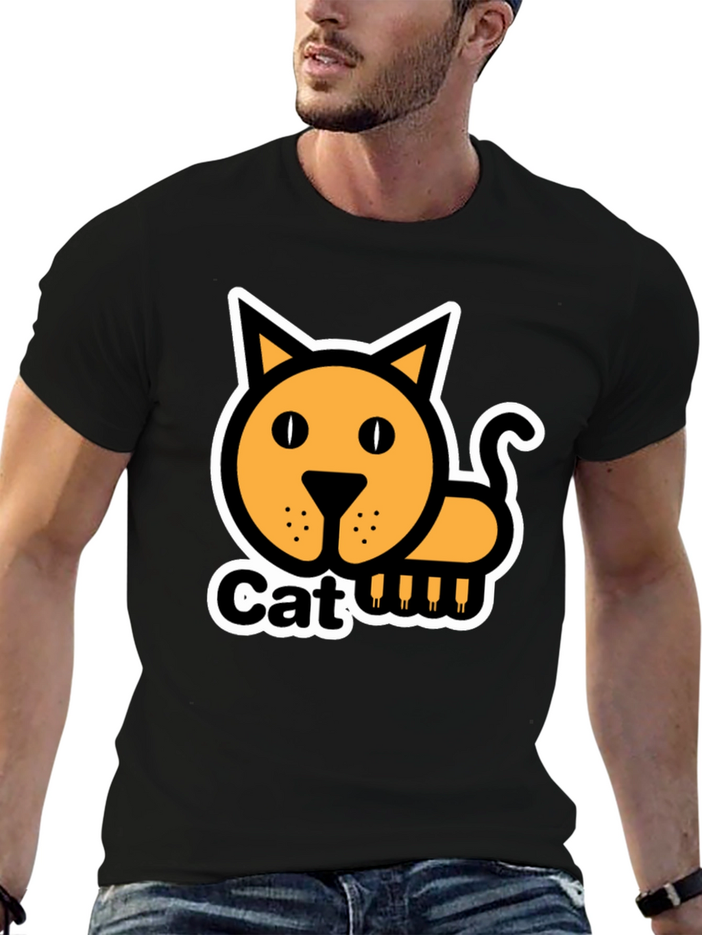 Cat Graphic T-Shirt - Black Cotton Tee
