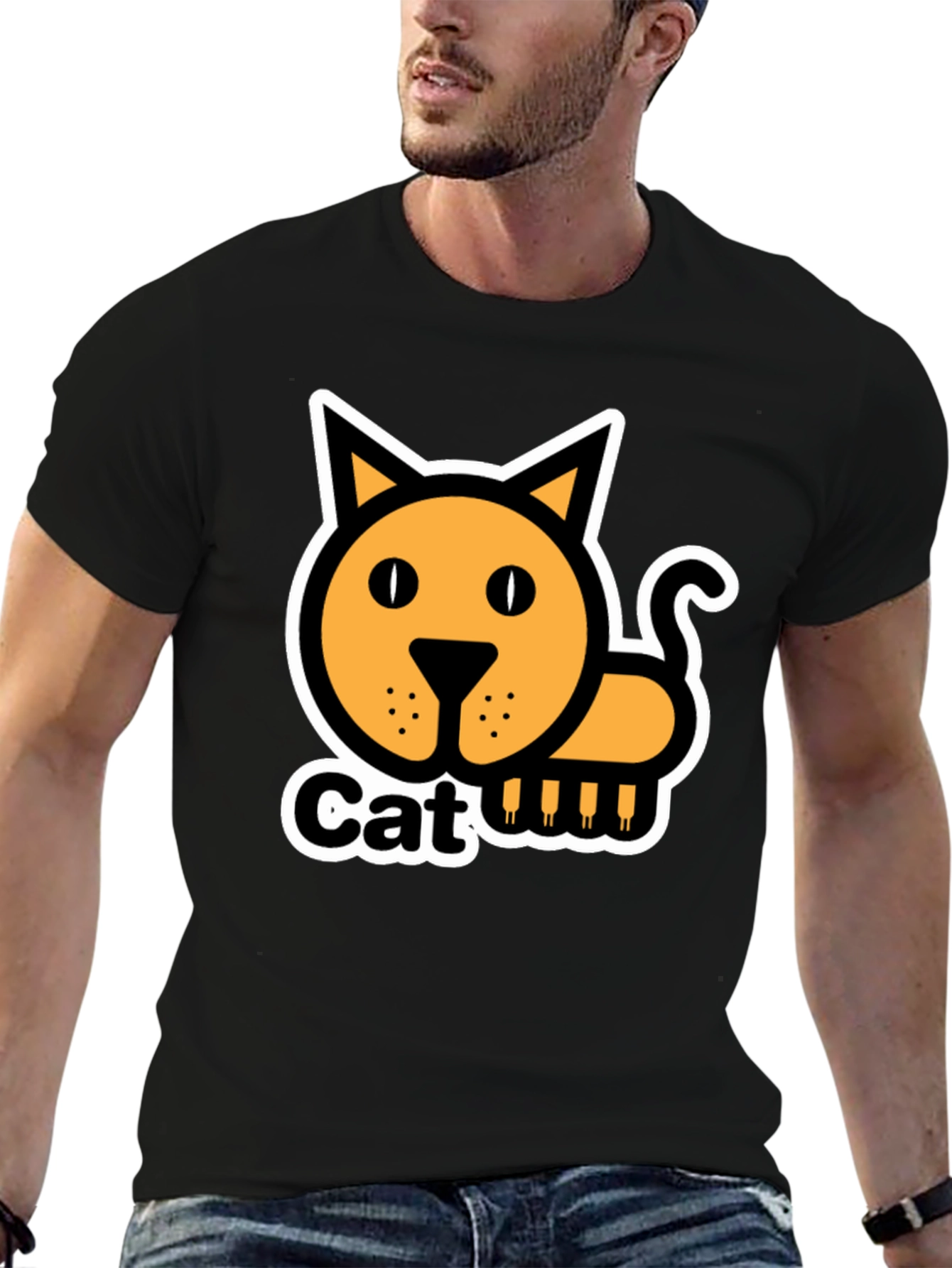 Cat Graphic T-Shirt - Black Cotton Tee