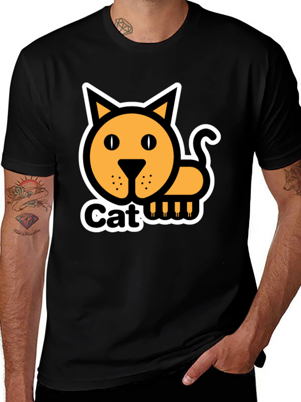 Cat Graphic T-Shirt - Black Cotton Tee