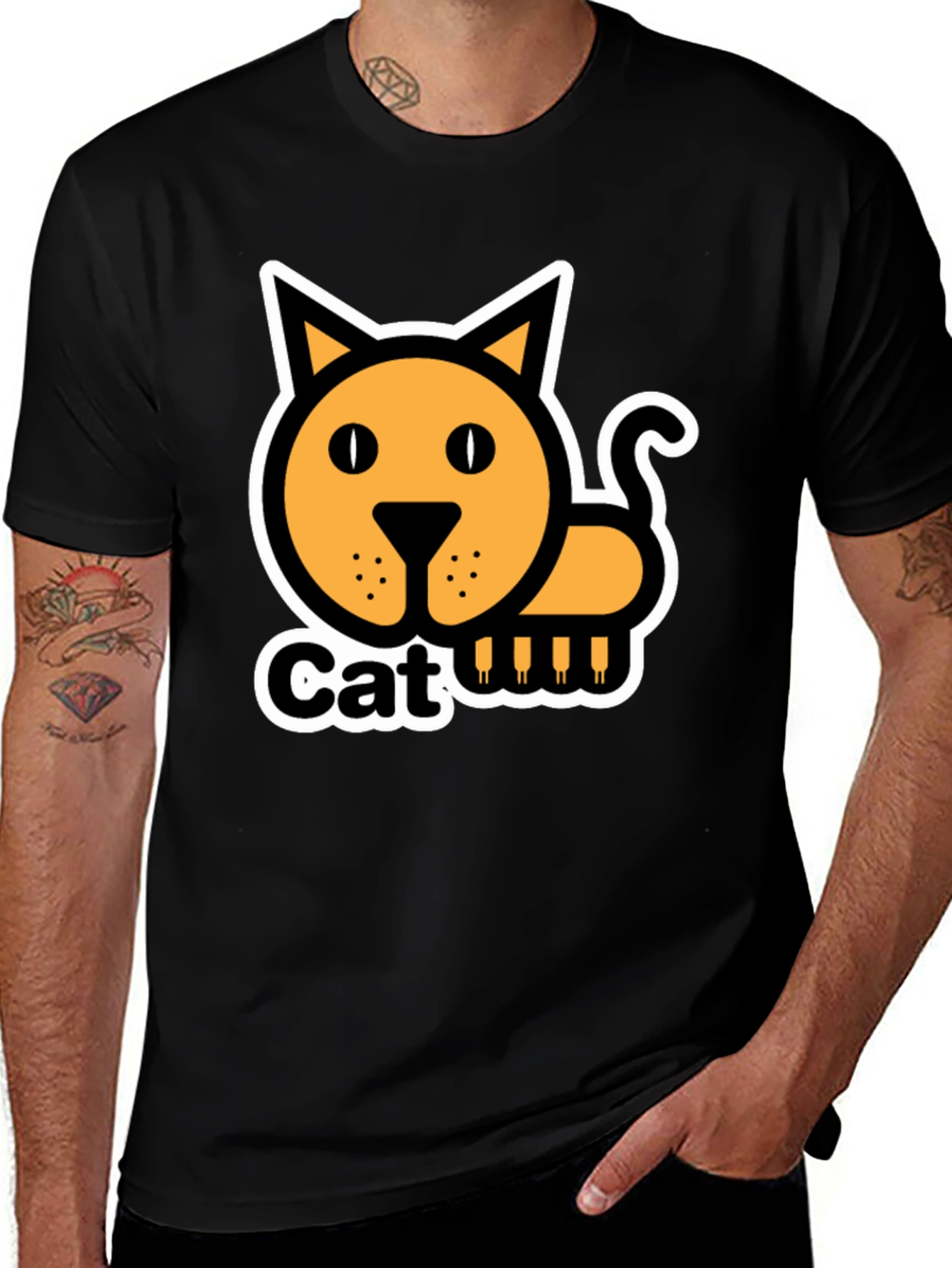 Cat Graphic T-Shirt - Black Cotton Tee