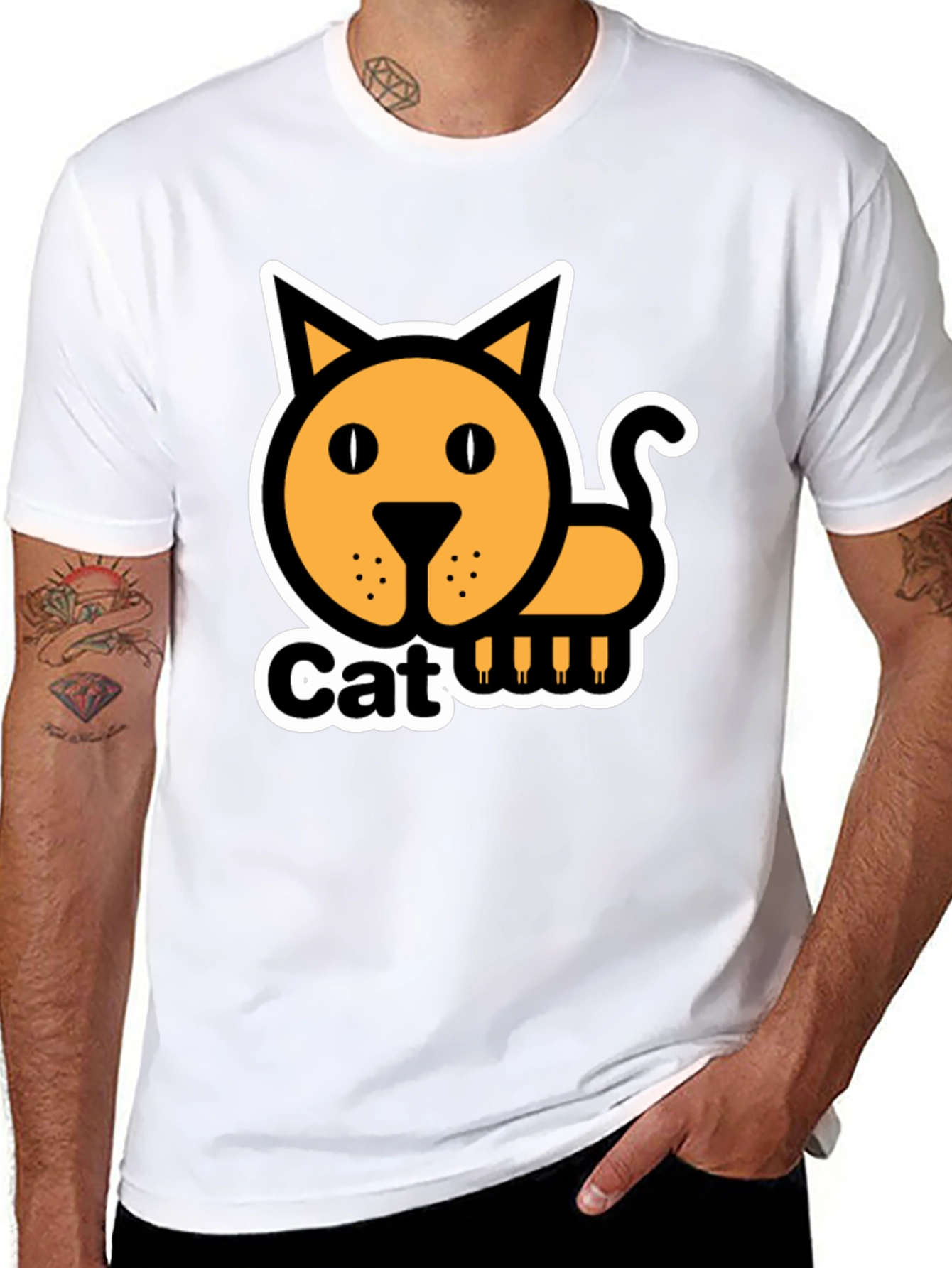 Cat Graphic T-Shirt - Black Cotton Tee