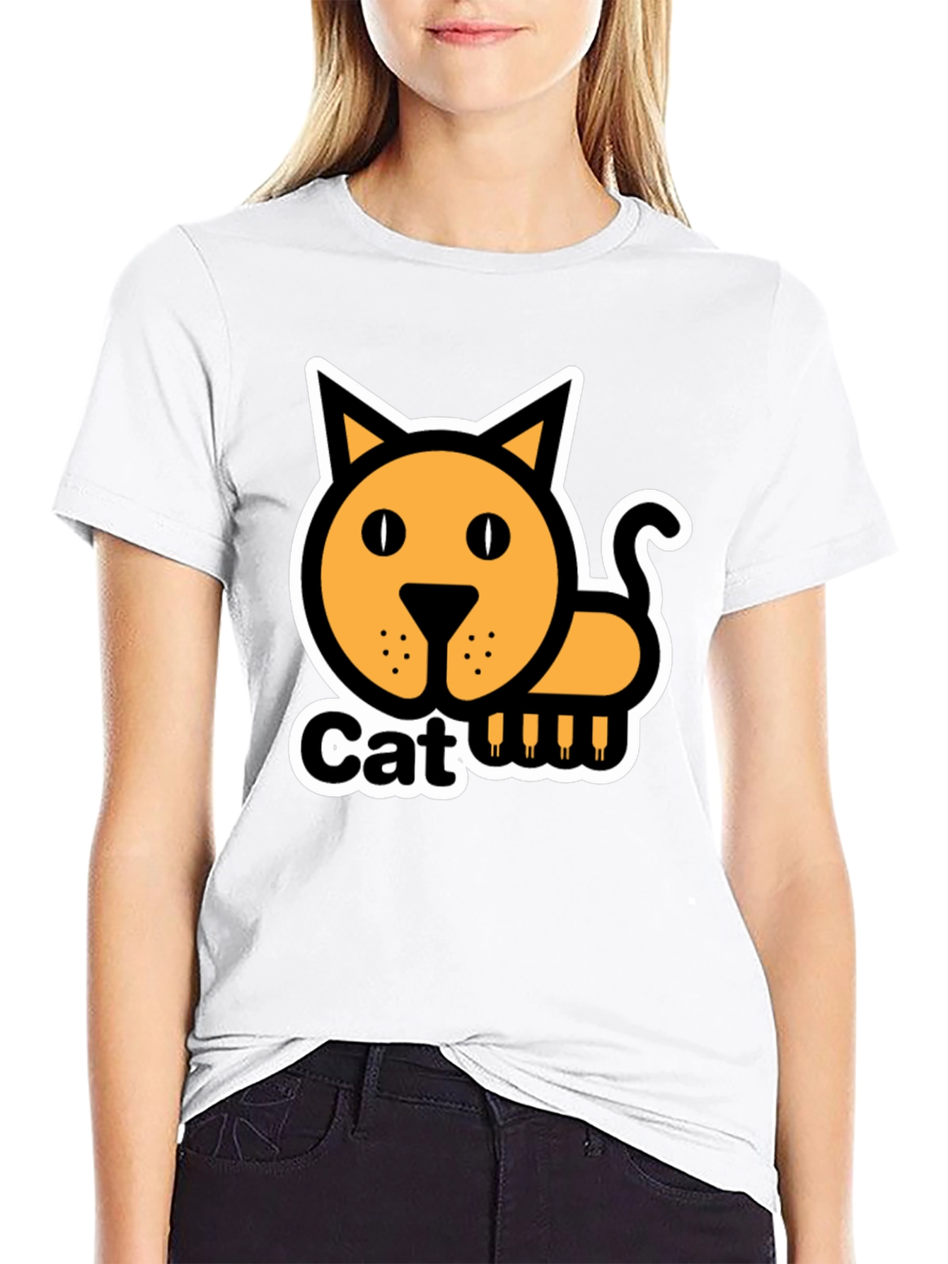 Cat Graphic T-Shirt - Black Cotton Tee