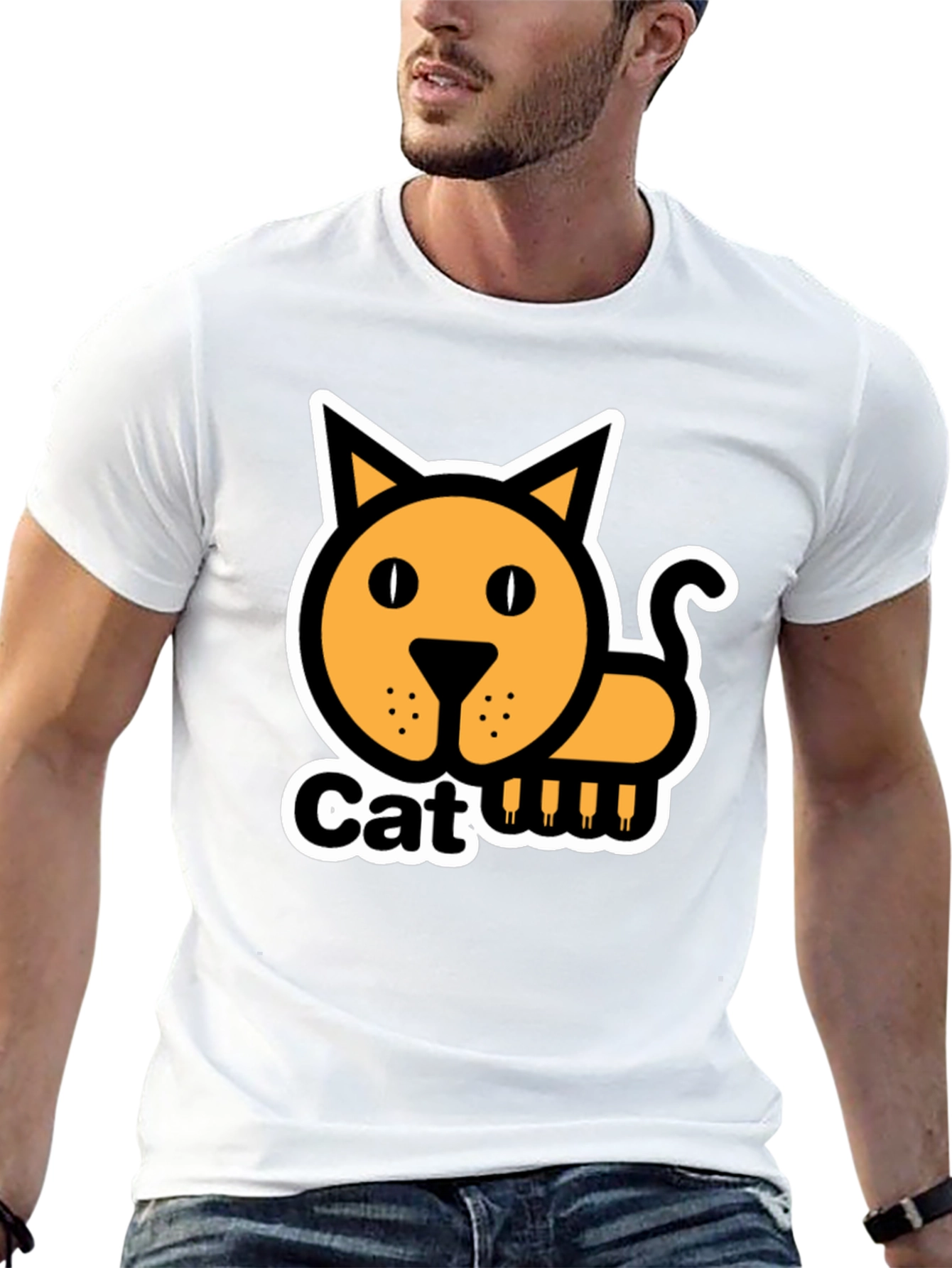 Cat Graphic T-Shirt - Black Cotton Tee