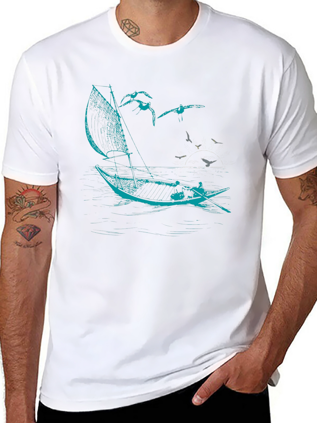 Nautical Sailboat T-Shirt - Black