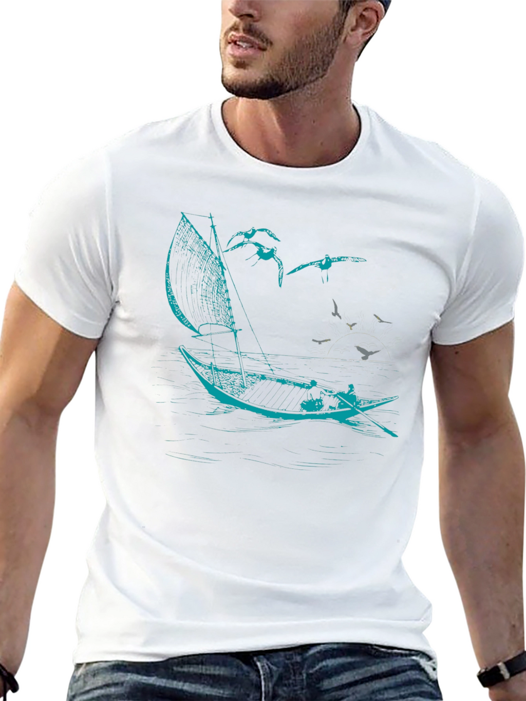 Nautical Sailboat T-Shirt - Black