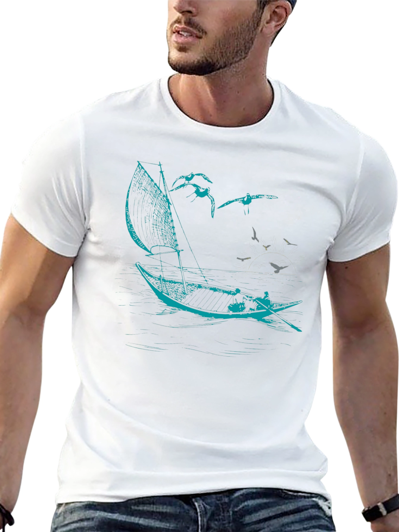 Nautical Sailboat T-Shirt - Black