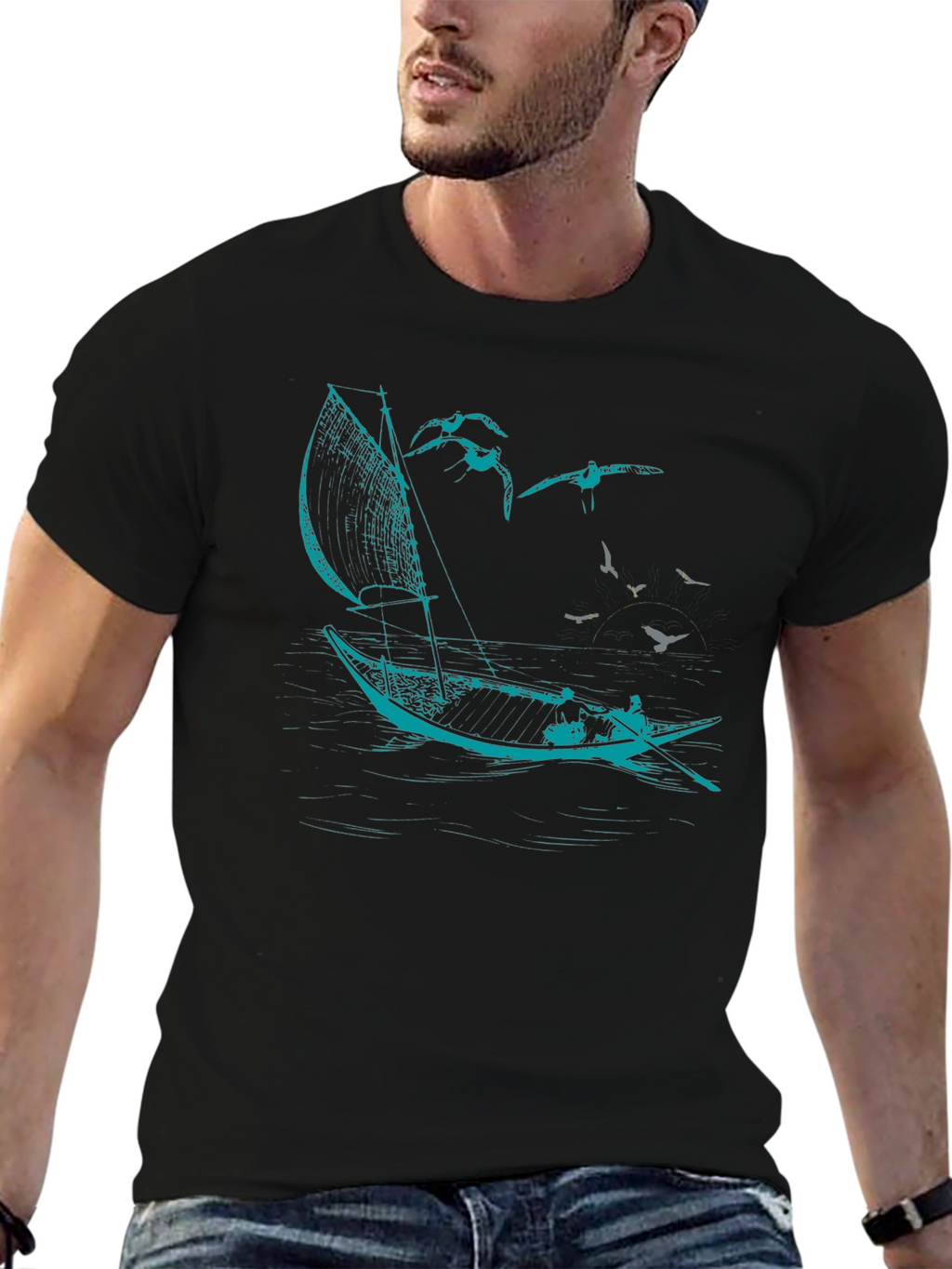 Nautical Sailboat T-Shirt - Black