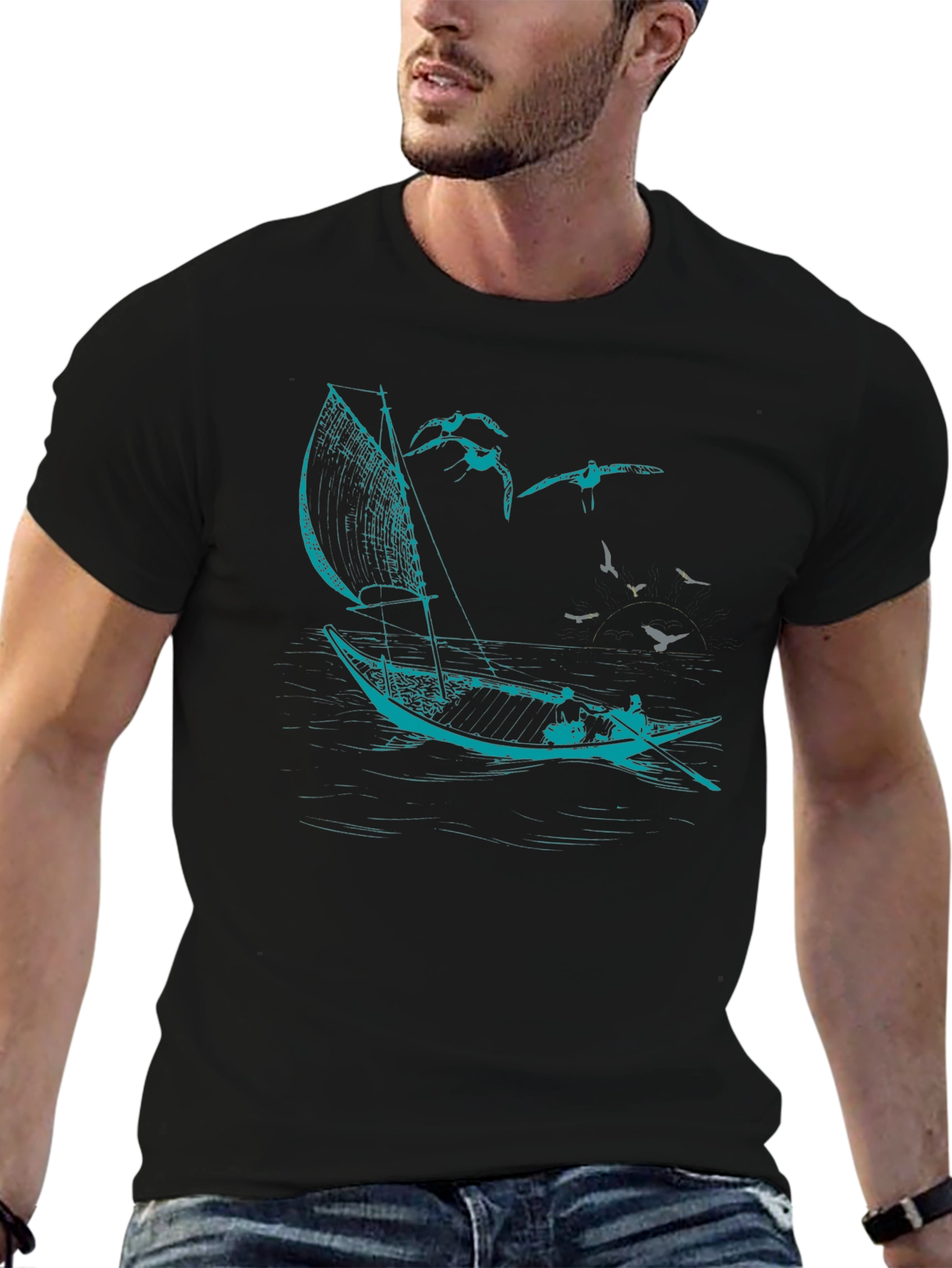 Nautical Sailboat T-Shirt - Black