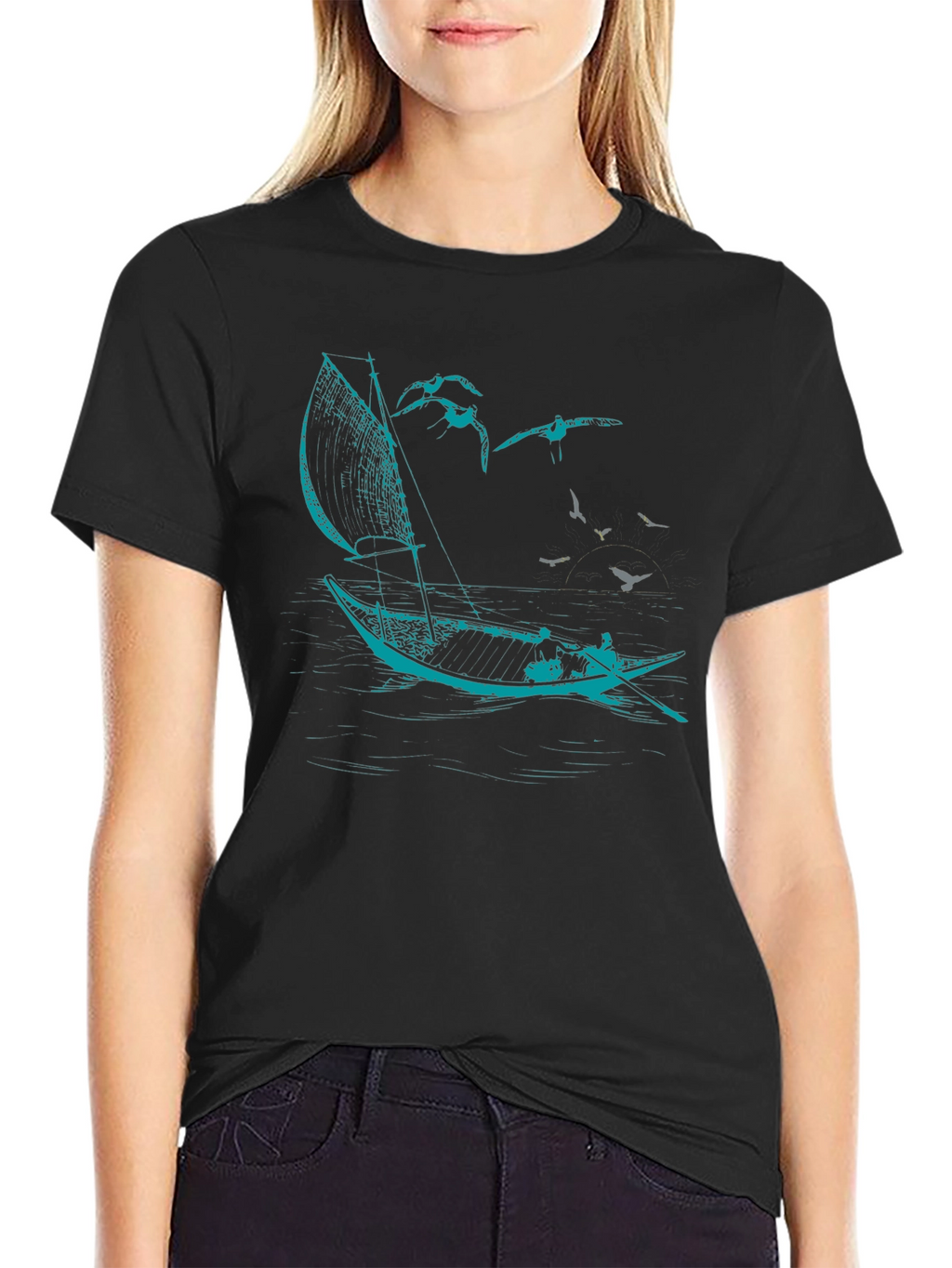 Nautical Sailboat T-Shirt - Black
