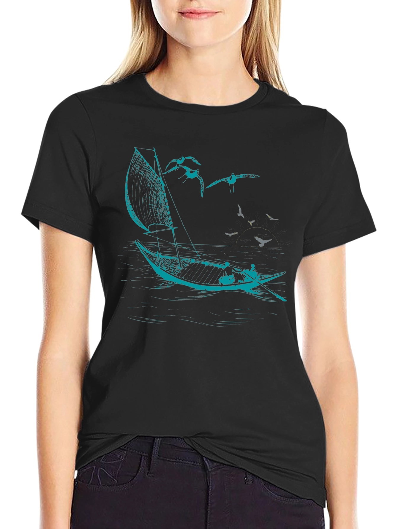 Nautical Sailboat T-Shirt - Black