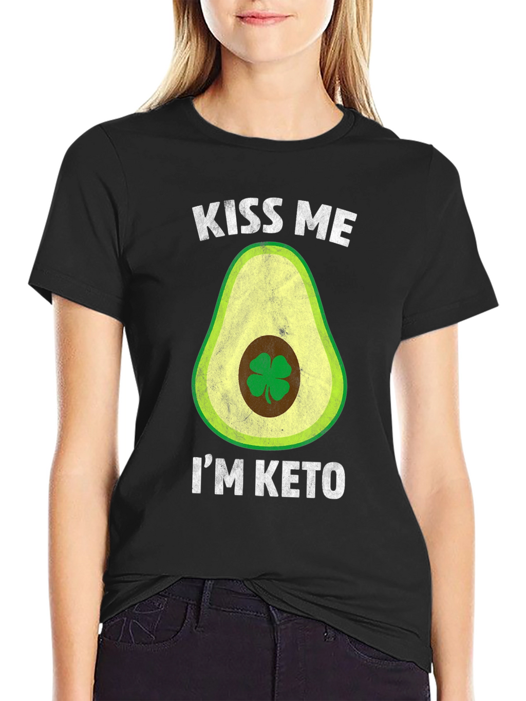 Kiss Me Im Keto T-Shirt - Avocado Clover Design