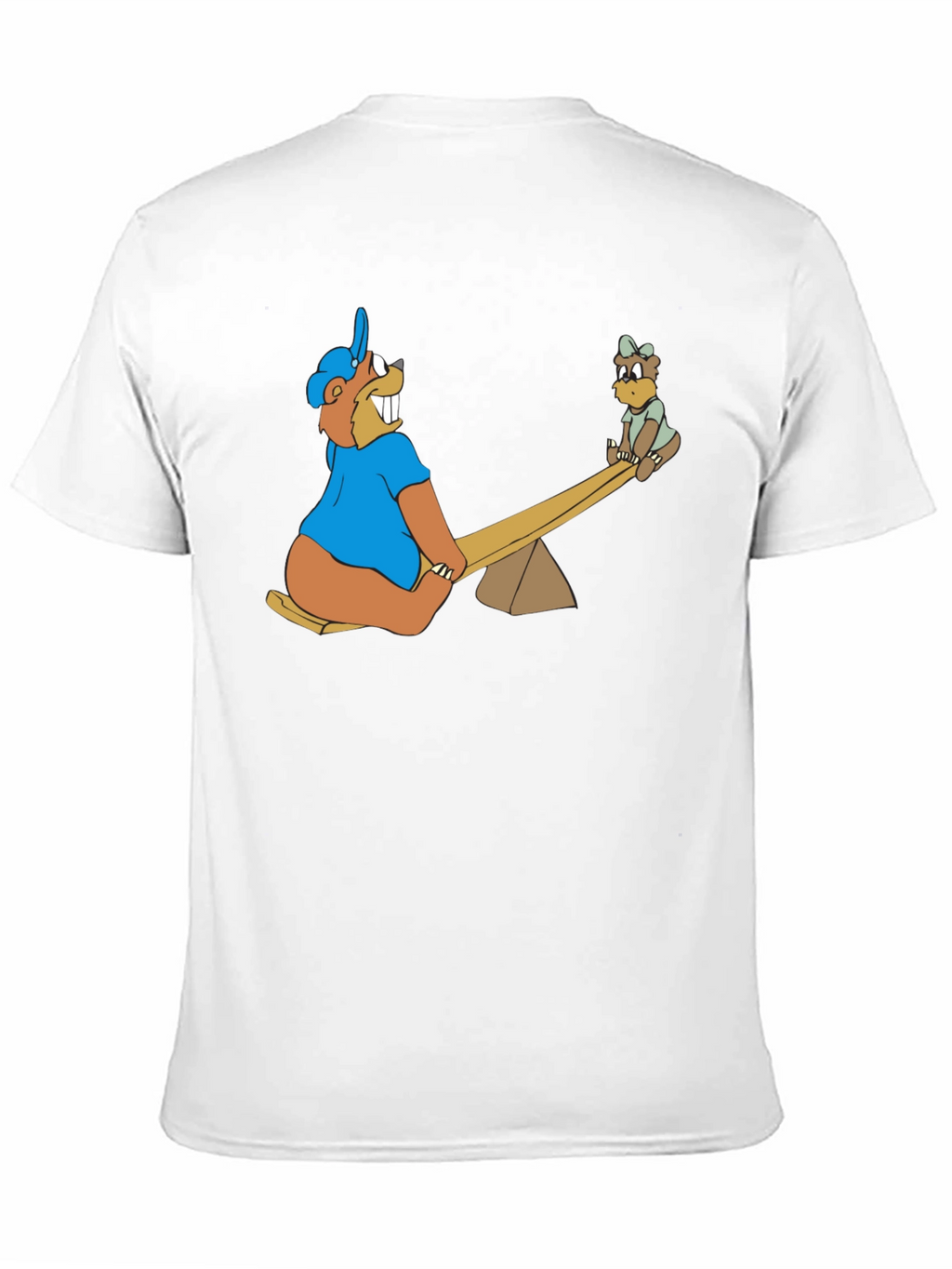 Cartoon Beaver See-Saw Black T-Shirt