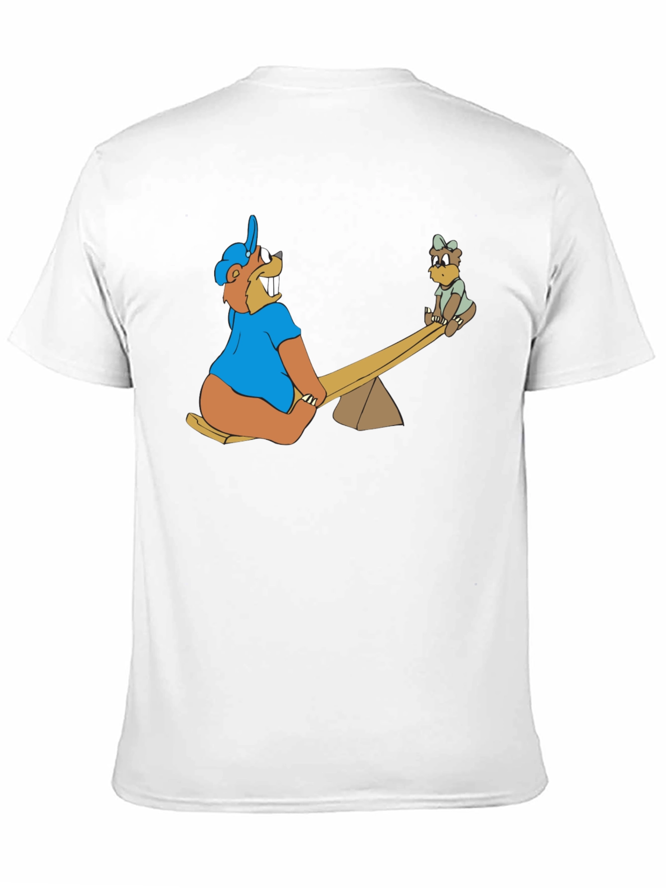 Cartoon Beaver See-Saw Black T-Shirt