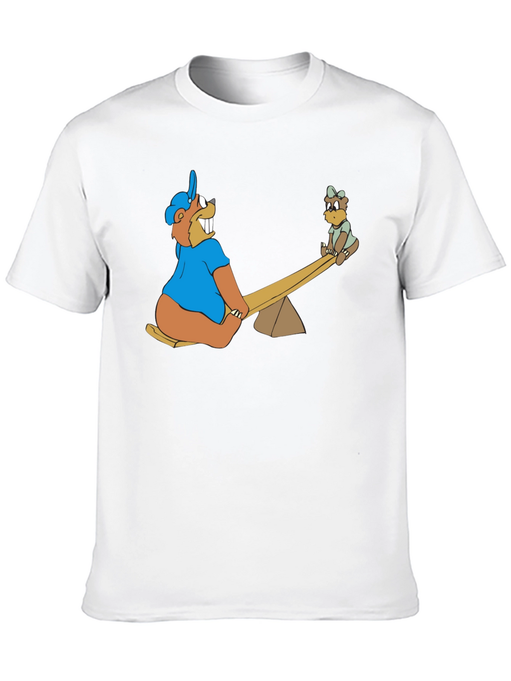 Cartoon Beaver See-Saw Black T-Shirt