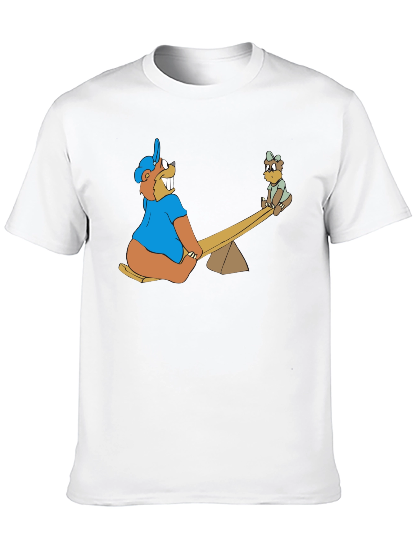 Cartoon Beaver See-Saw Black T-Shirt